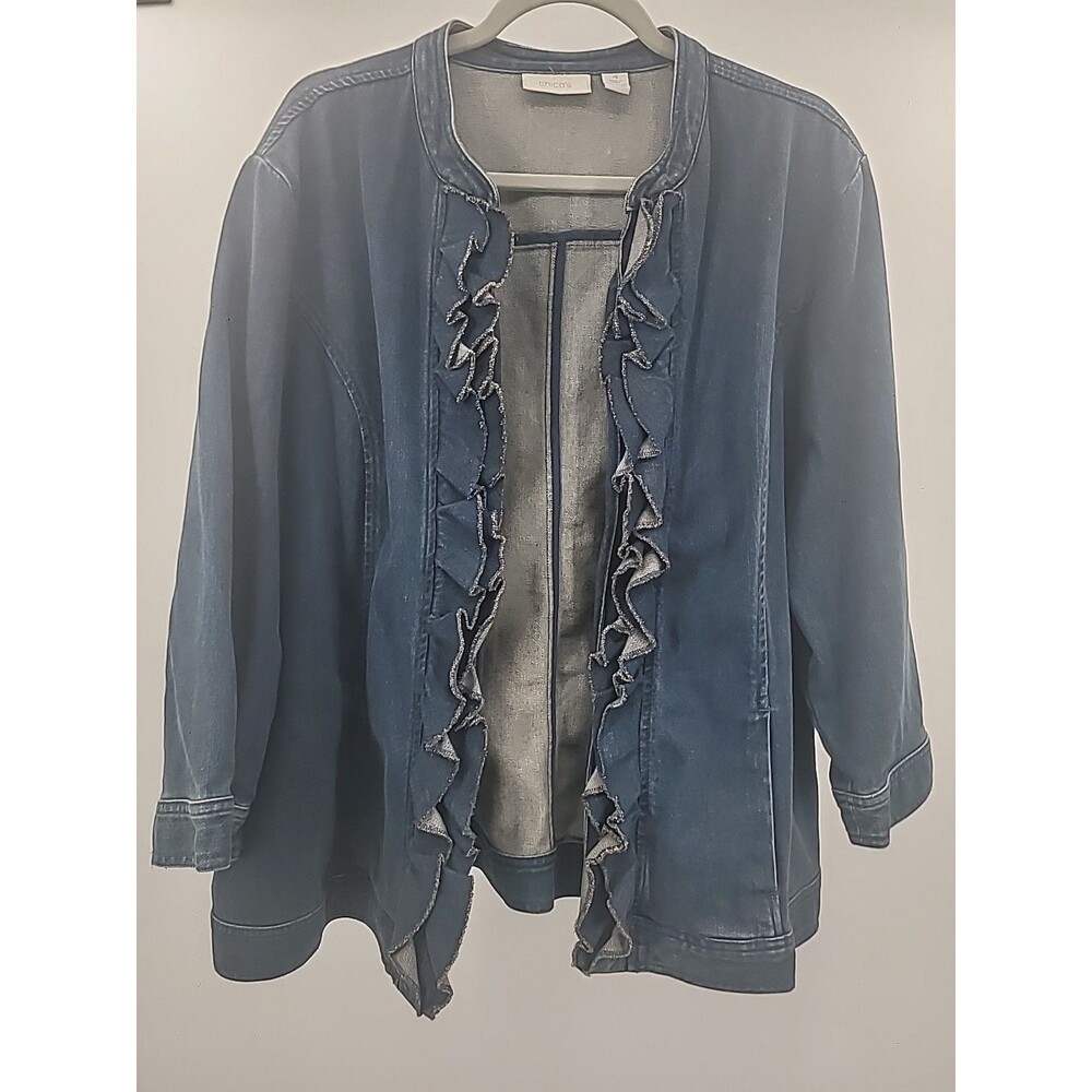 Chico's Womens Soft Denim Jacket Size 2X Boho Preppy Bohemian Office Work - Picture 4 of 7